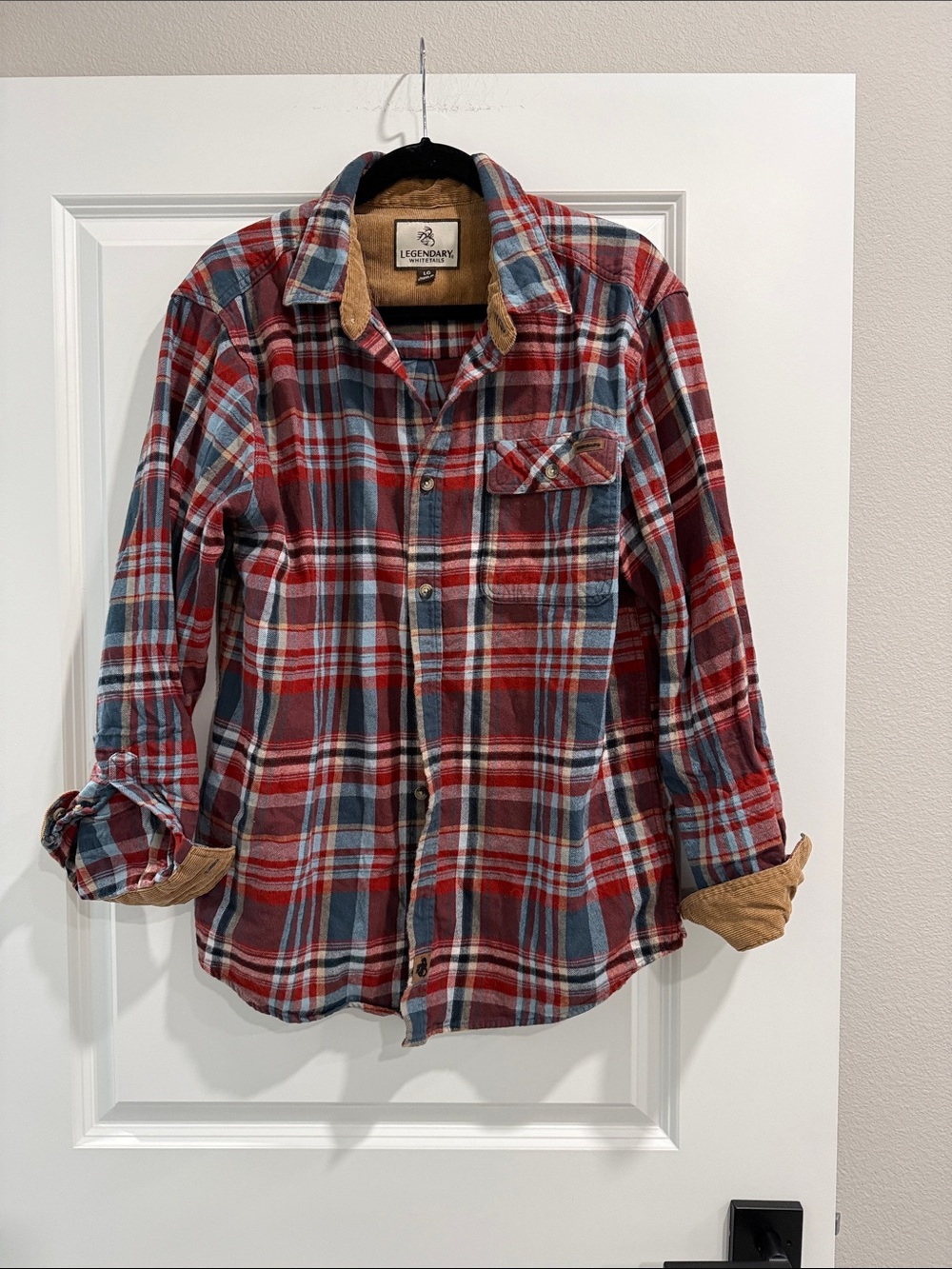 Legendary Whitetails Men's Red & Blue Plaid Flannel Shirt Sz l